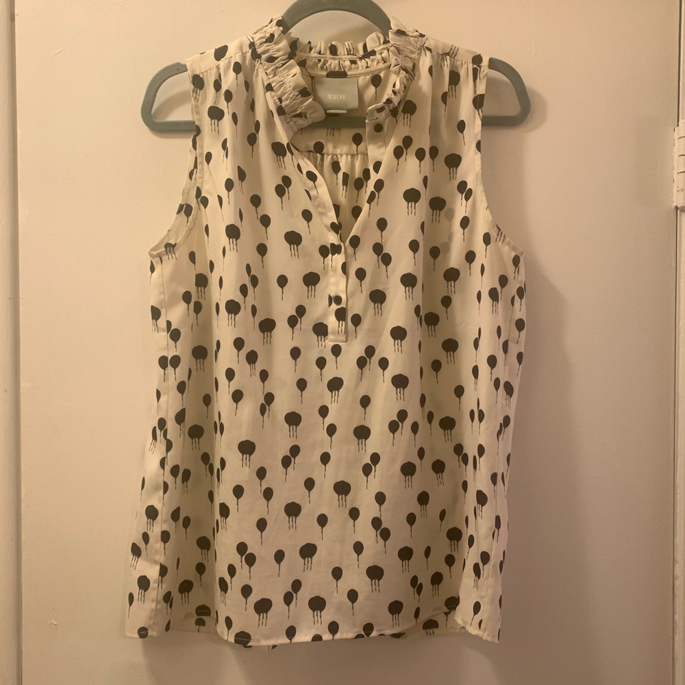 Maeve Ruffle Neck Balloon Print Sleeveless Blouse